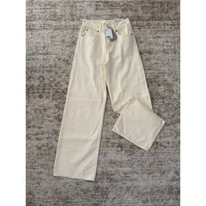 NWT H&M Women's High Waist Cotton Denim Loose Wide Leg Jeans Cream Size 2